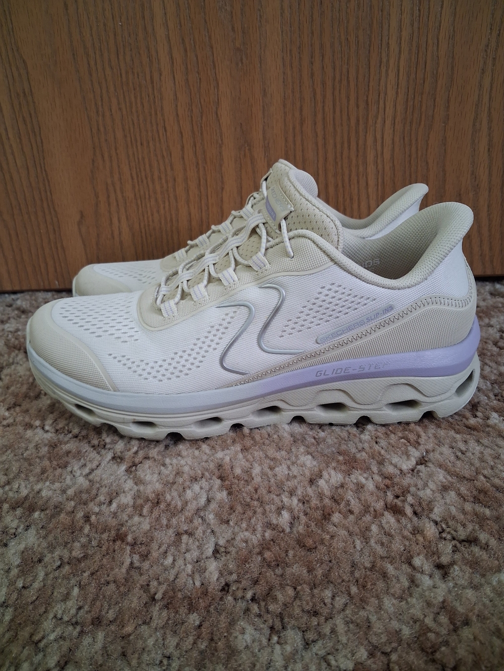 Skechers Slip-Ins Women's Athletic Sneakers in Cream with Light Purple Accents